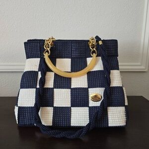 Elegant Navy and White Checkered Handbag